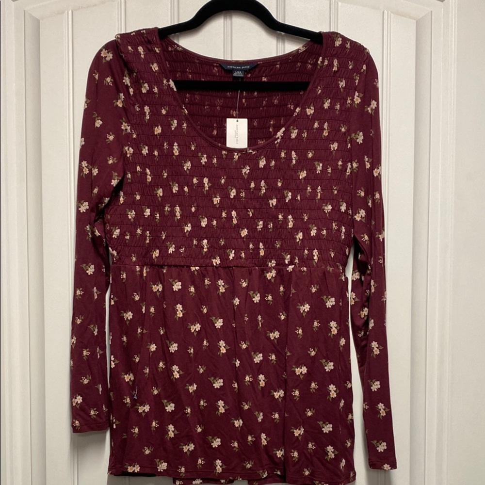 American Eagle Outfitters Red Smocked Blouse